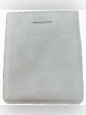 Michael Kors Silver Saffiano Leather Folio Table Sleeve